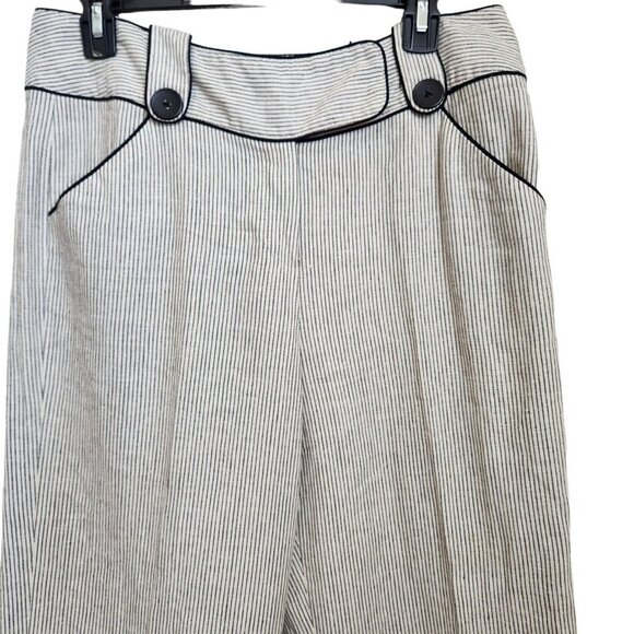 Larry Levine Womens Pants Size 10‎ Linen Ryon Wide Leg Crop Ivory Black Stripe - Picture 2 of 15